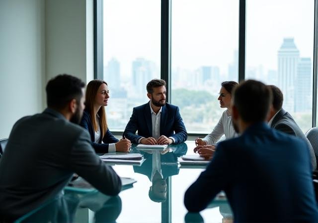 Professional meeting in a modern Delhi office